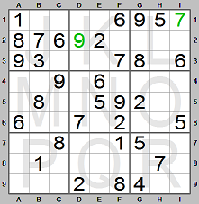 Step 2 in solving Sudoku puzzle made by the Sudoku Instructions program